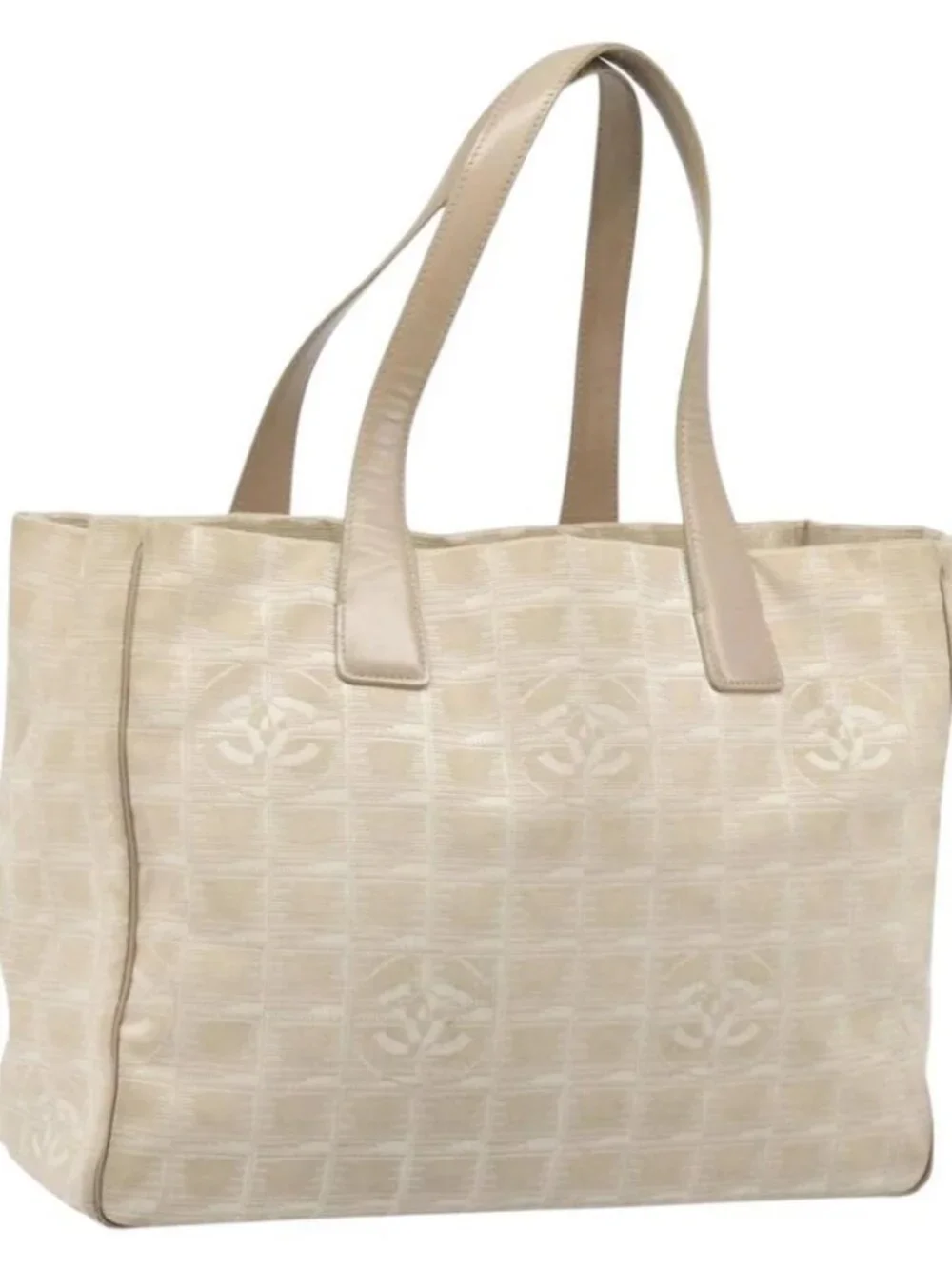 CHANEL New Travel Line Tote Bag Nylon Beige Gold CC Auth ti3788